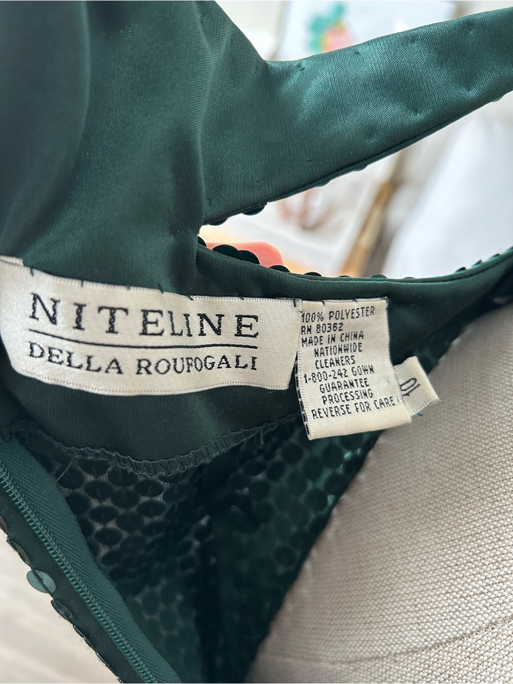 Vintage Niteline Della Roufogali Emerald Green Sequin-Strap Mini Dress - Picture 10 of 10